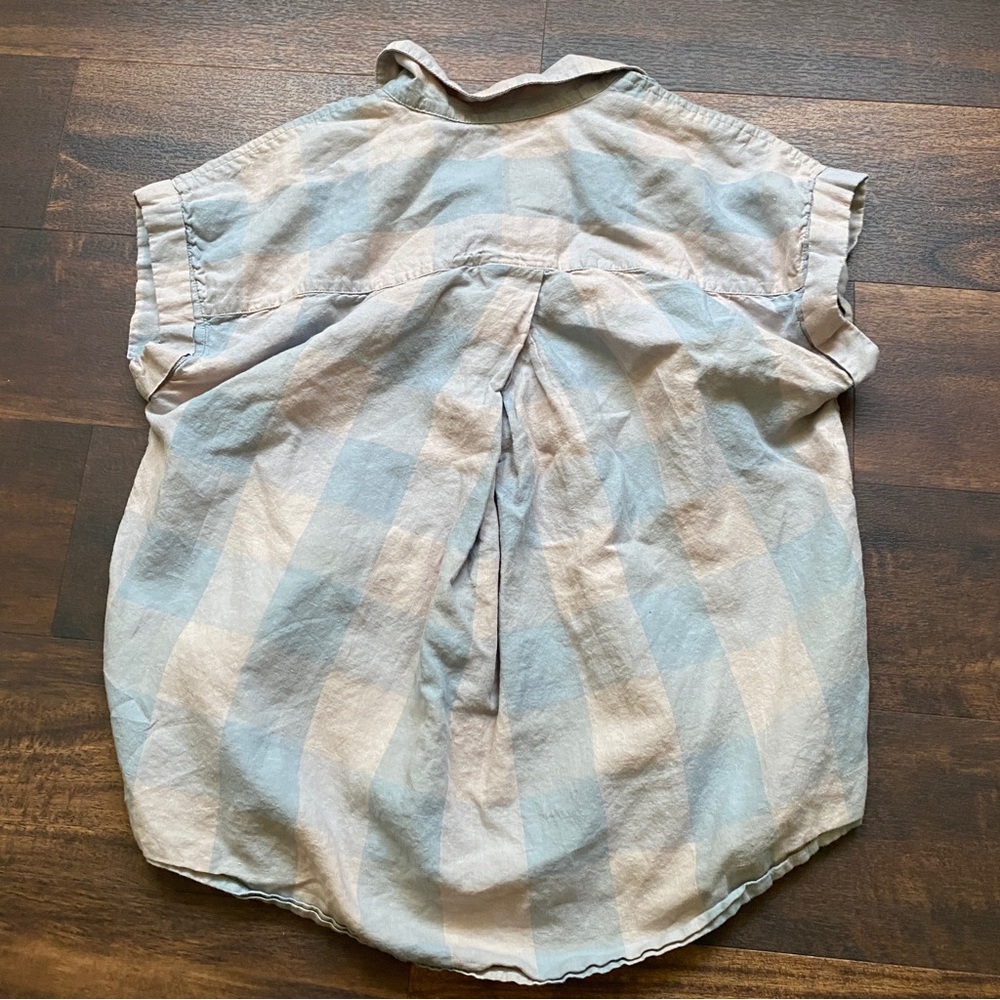 Lucky brand linen blend plaid button down muscle shirt collared size S - Picture 3 of 7